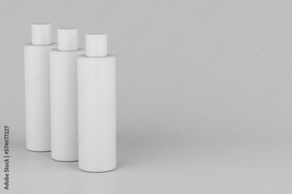 Black Plastic Shampoo  Multiple Cosmetic Bottle Mockup. 3D Rendering