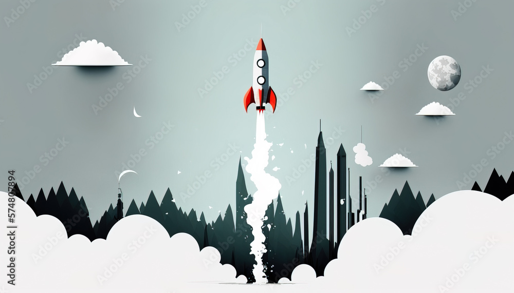 Rocket start up - The graphic design of the rocketship is sleek and modern, capturing the cutting-ed