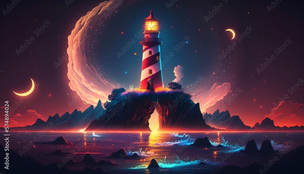 Lighthouse, symbol of vision and guidance, coastal landscape. Generative AI