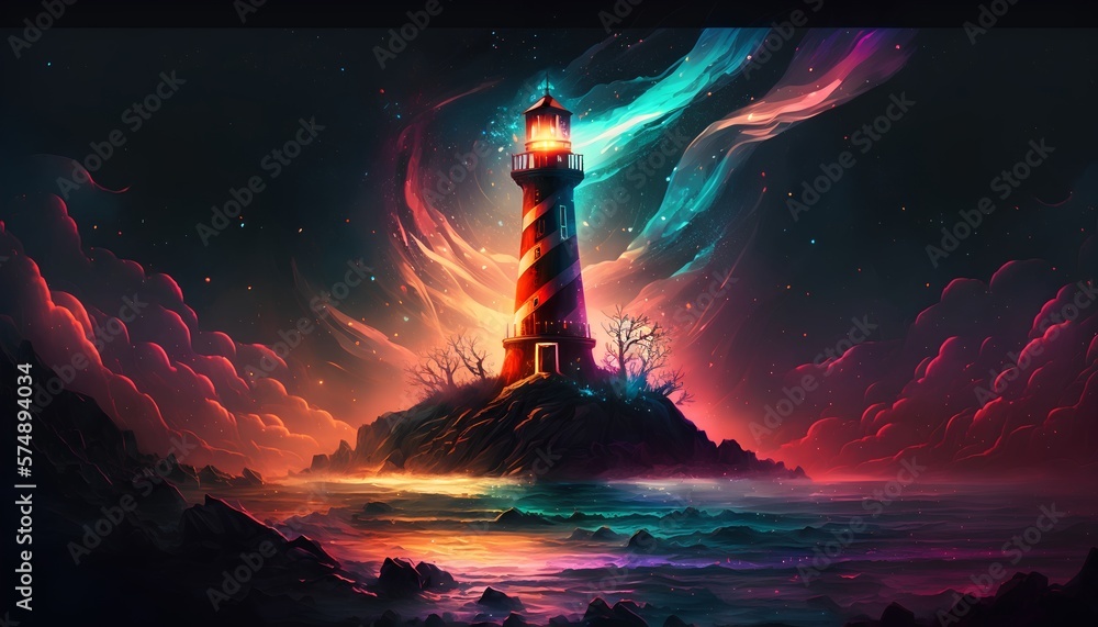 Lighthouse, symbol of vision and guidance, coastal landscape. Generative AI