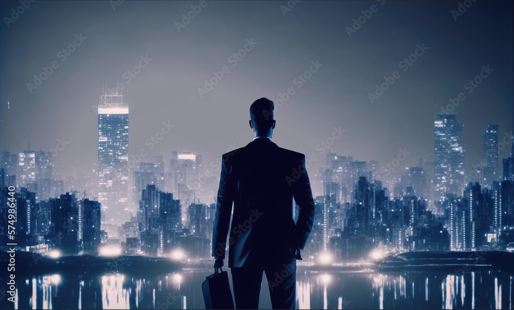 Businessman looking at central business district in concept of business vision success and opportuni