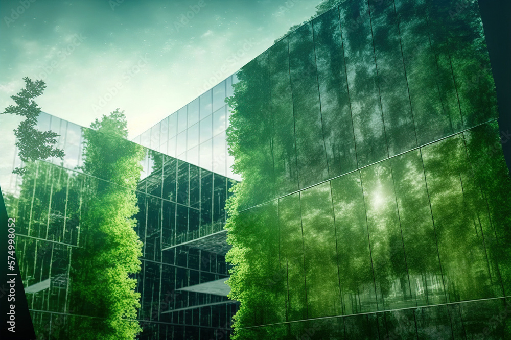 Environmental friendly and sustainable office building in the modern city . Sublime Generative AI im