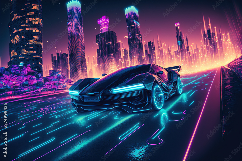 Racing sports car driving on urban city road with luxury digital technology . Sublime Generative AI 