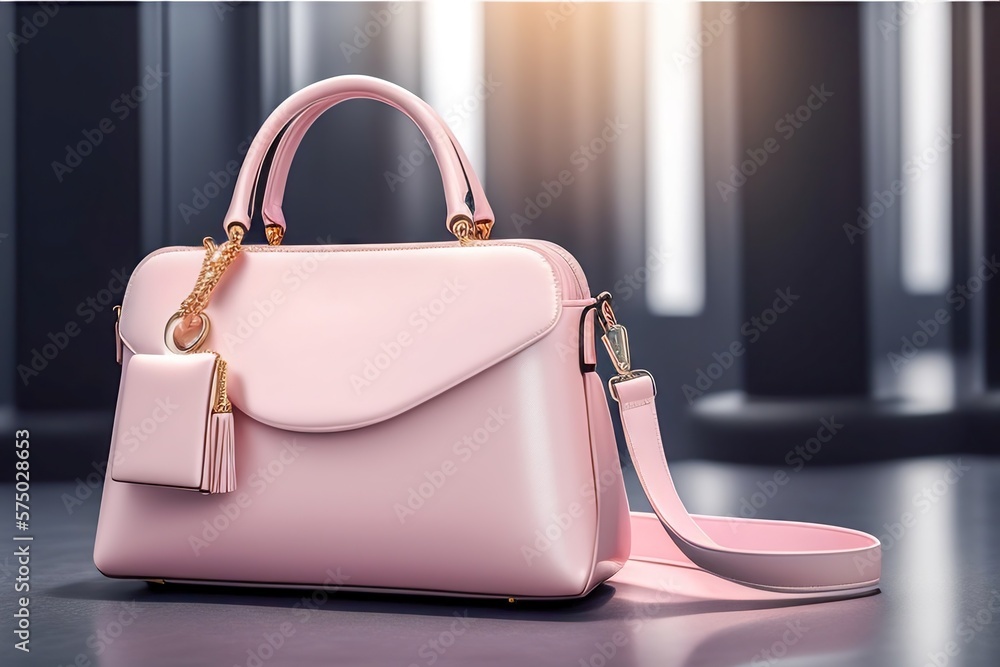 Beautiful trendy smooth youth womens handbag in light pink color. AI generated.