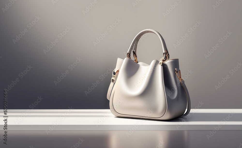 Beautiful trendy smooth youth womens handbag in gray color on a studio background. AI generated.