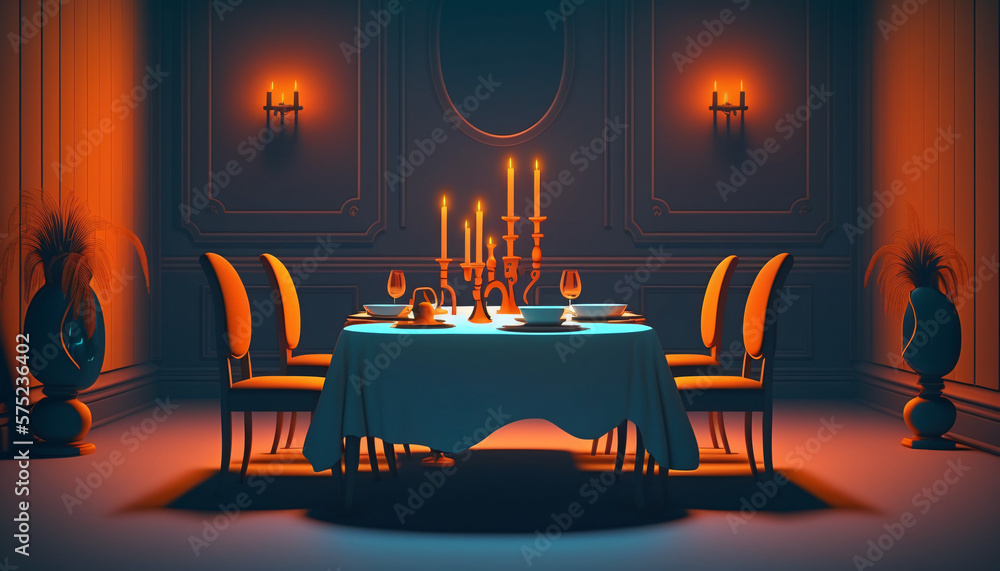 dinner party at restaurant with candles calm vibe generative ai