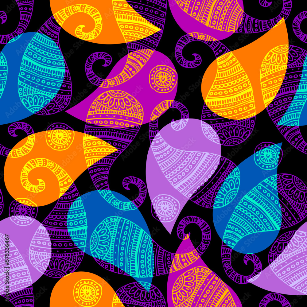 Seamless pattern Paisley pattern background with defocused wavy background.