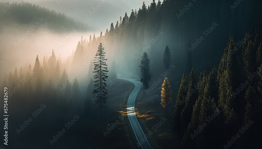 Nature background - Silent Serenity: Moody Foggy Landscape of a Natural Park -ai generated