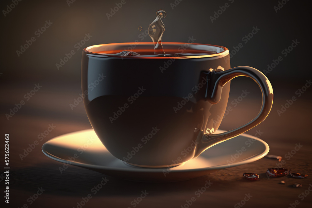 A cup of delicious strong black coffee. Illustration AI Generative