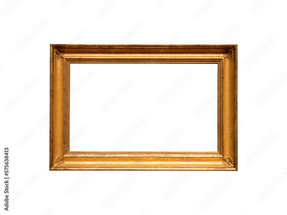 Vintage golden wood frame isolated on white background