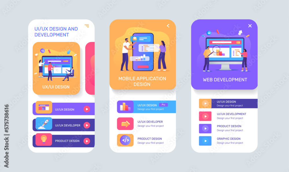 Colorful mobile application design for ui ux design 