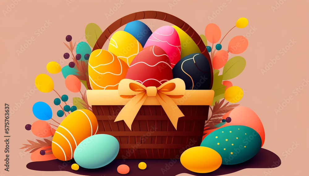 Basket with eggs - A mouth-watering Easter basket filled with delectable food items, from savory mea