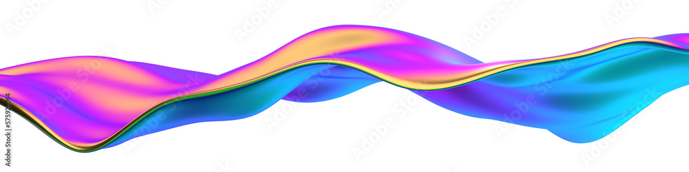 Iridescent wavy shape, 3d render