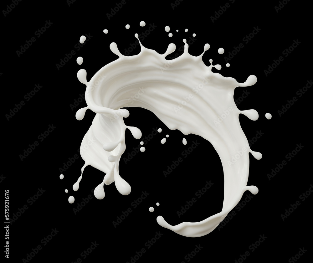 milk splash isolated on background, liquid or Yogurt splash, 3d illustration.