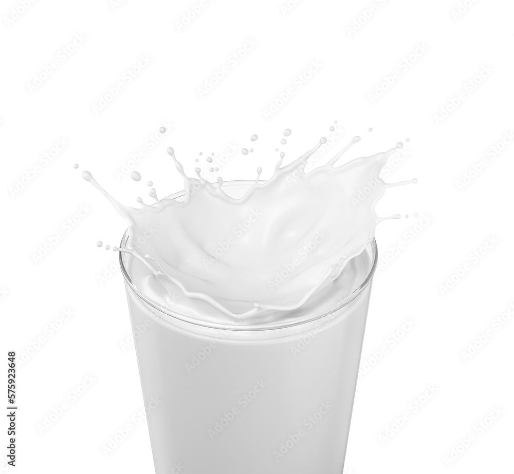 splash of milk in the glass and pouring isolated on white background with clipping path,3d rendering