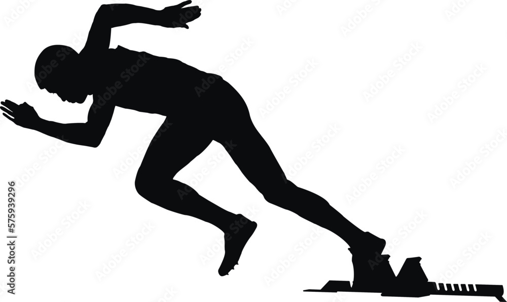 start athlete runner in starting blocks black silhouette