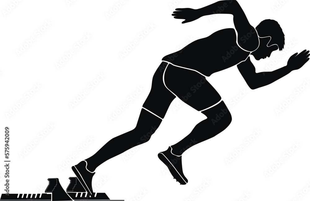 black silhouette start sprinter runner in starting blocks