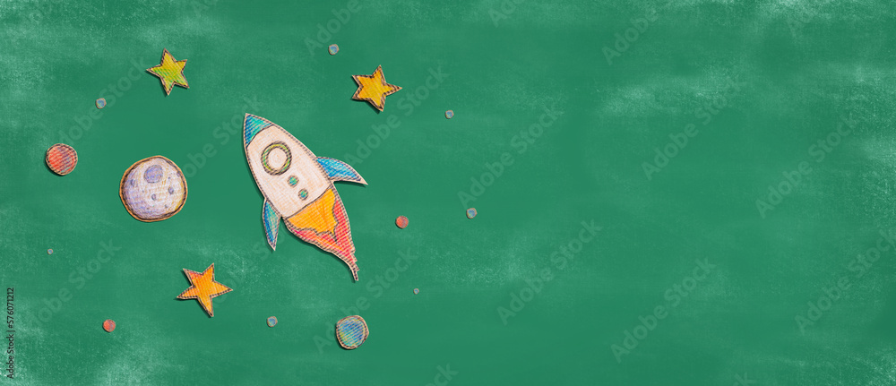 Space exploration theme with rocket and star drawings