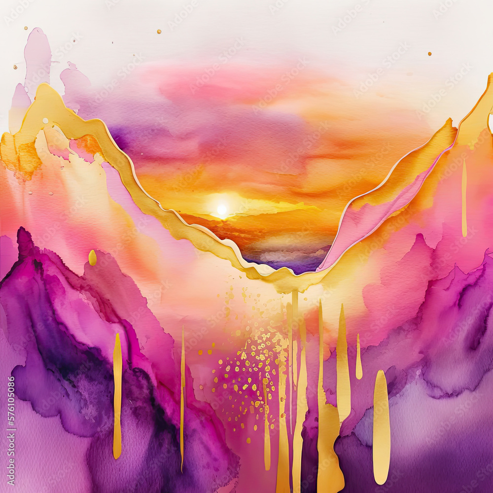 Abstract Pink and Gold Watercolor Background. Illustration AI Generative