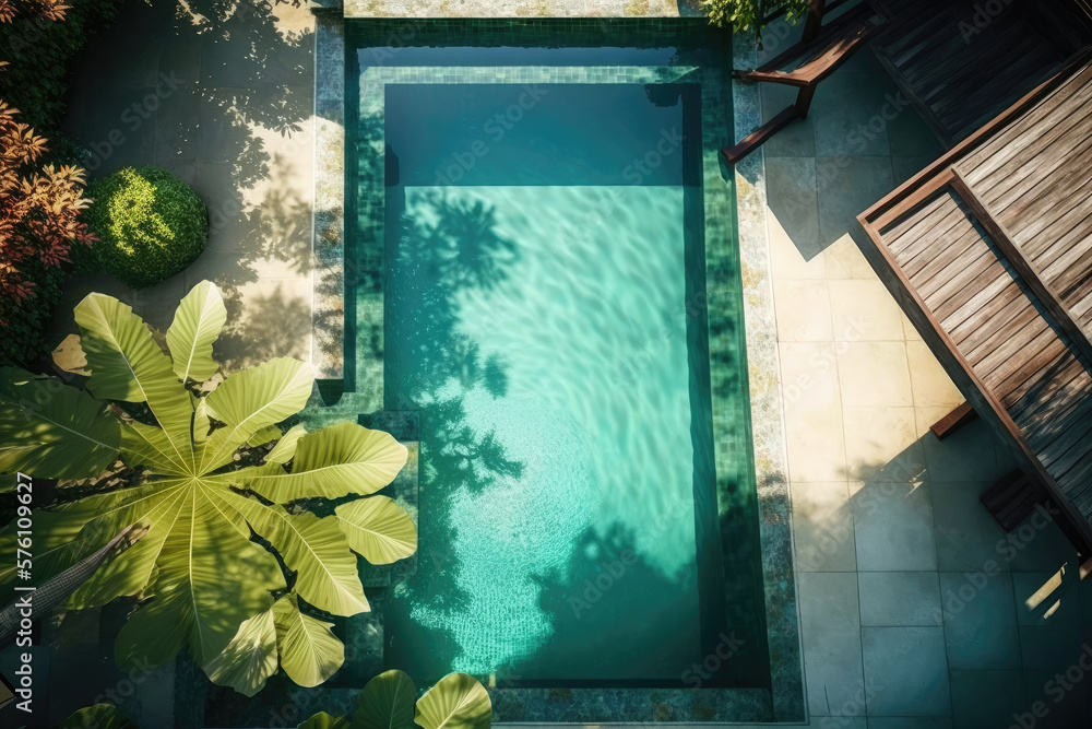 Blue Pool on Tropical Island. Illustration AI Generative