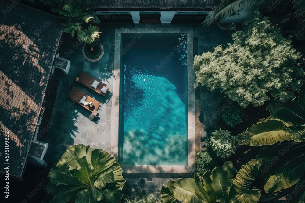 Blue Pool on Tropical Island. Illustration AI Generative