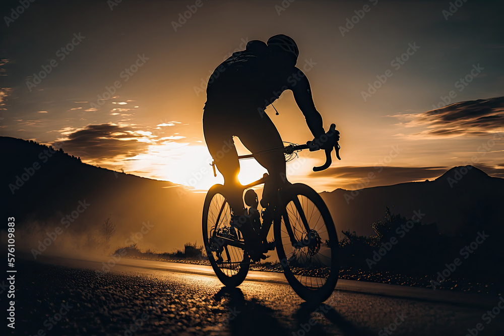 Athlete rides a bike. Illustration AI Generative