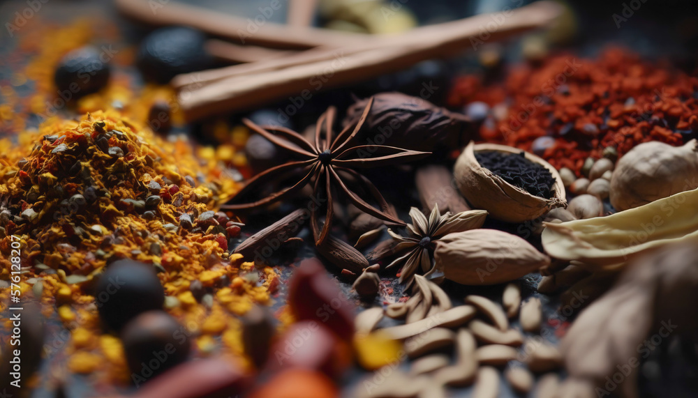 Aromatic Spice Collection: Over 10 Essential Spices for Savory and Sweet Dishes- ai generated