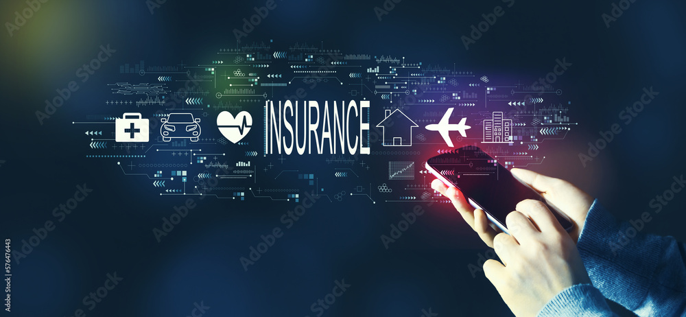 Insurance concept with person using a smartphone