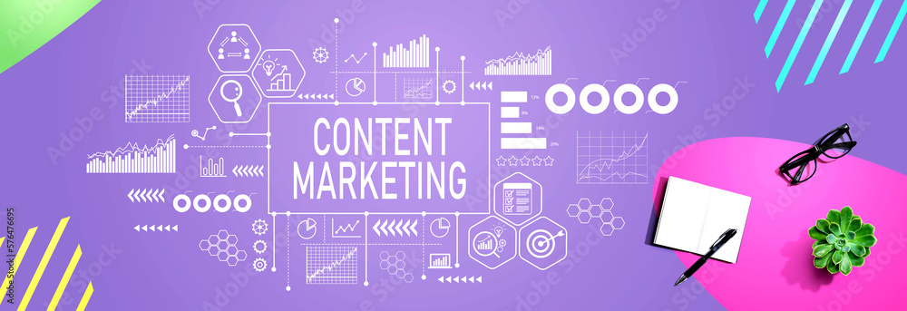 Content marketing theme with a notebook and a pen