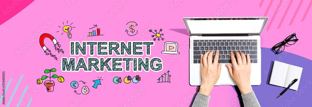 Internet marketing with person using a laptop computer