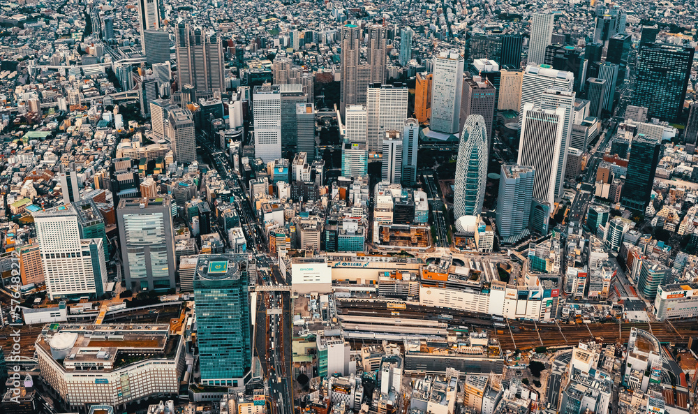 Aerial view of the skysrapers of Shinjuku, Tokyo, Japan