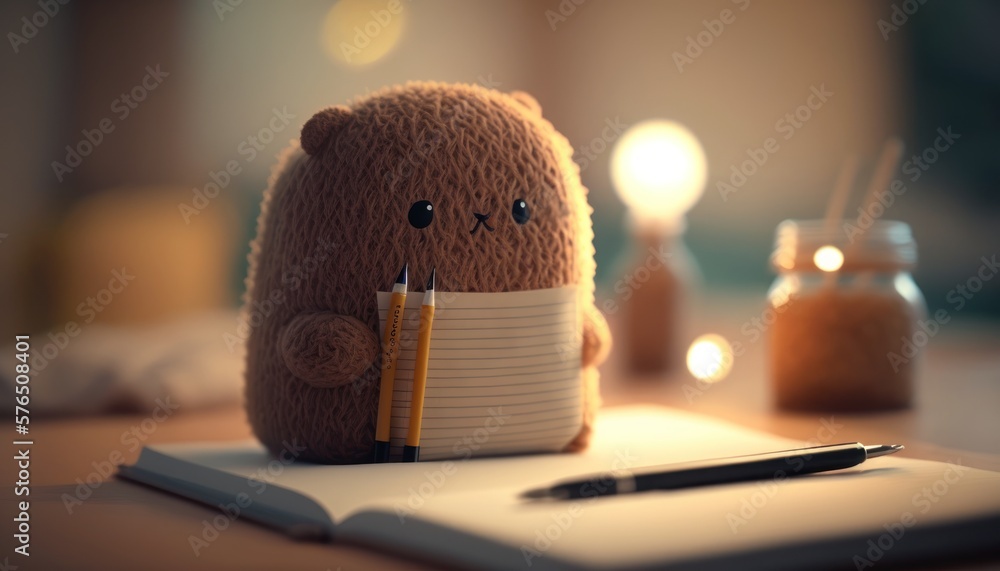 Cute notepad with table, blur, soft light. Wallpaper