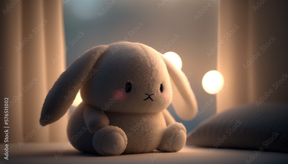 Cute plush rabbit, blur, soft light, background