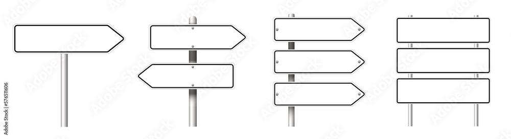 Different blank road signs on white background, collage design