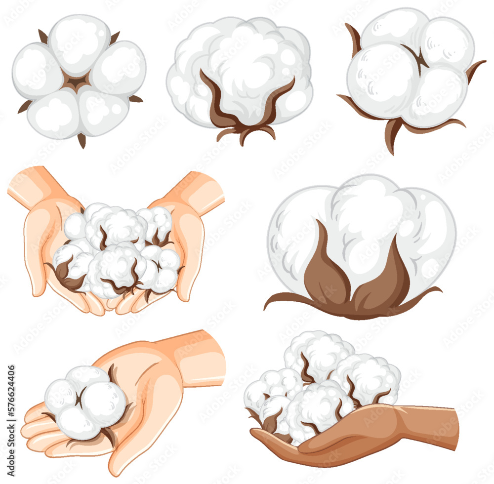 Set of cotton isolated cartoon