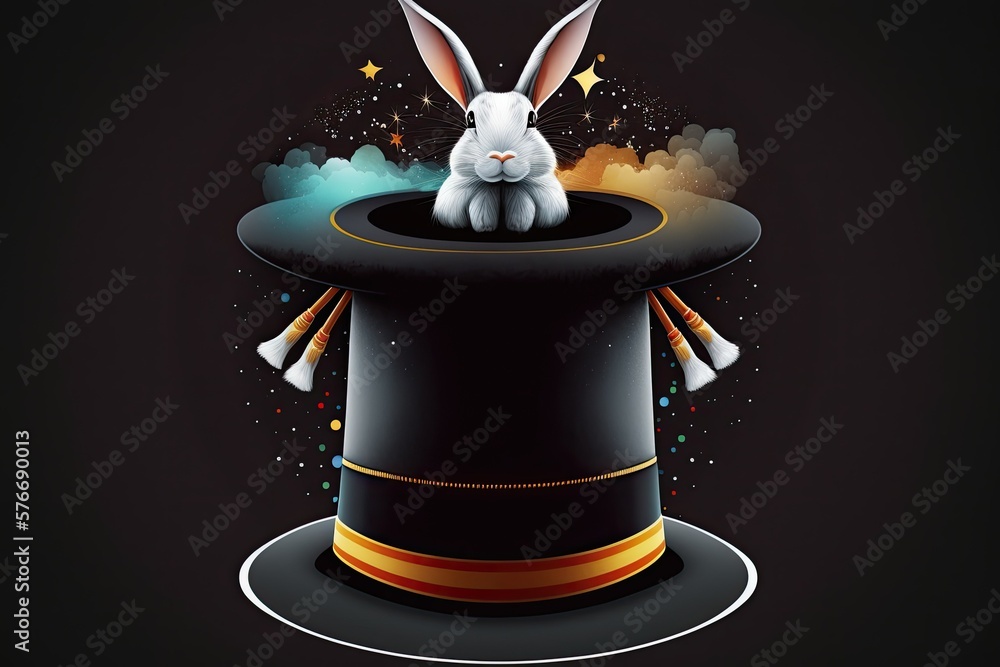 The cylinder that the wizard conjured. Illustration of a mystical hat, with bunny ears. Rabbit adorn