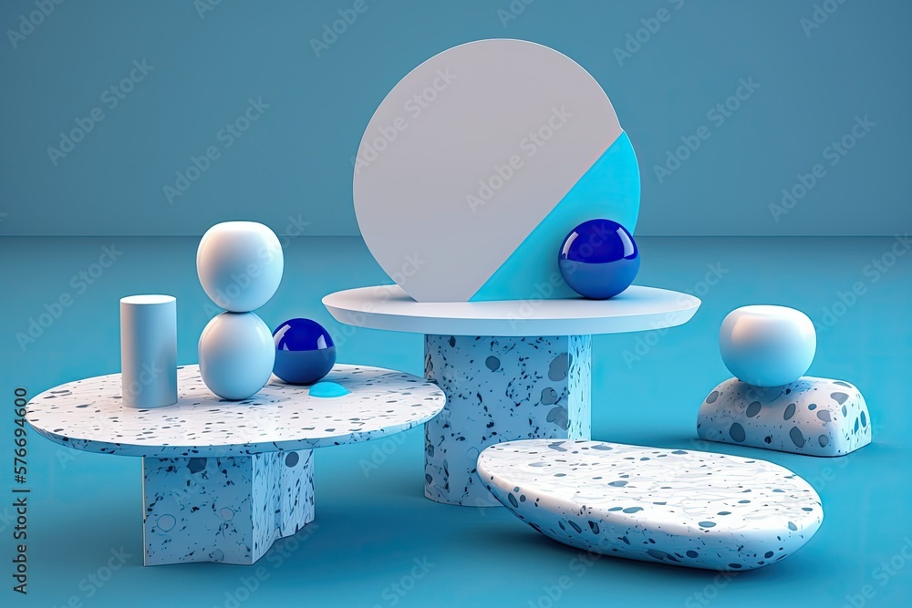 Use this stone tabletop set against a gradient gray abstract background to showcase your wares in st