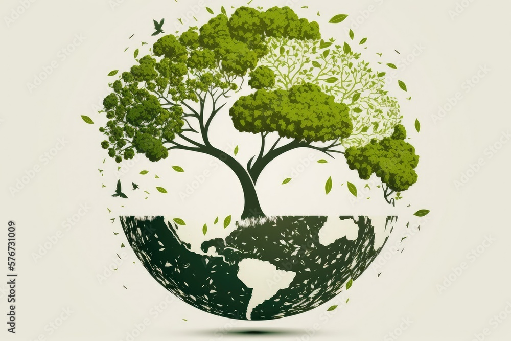 Safe for the environment Earth. Illustration showing the worlds continents and oceans as leaves and