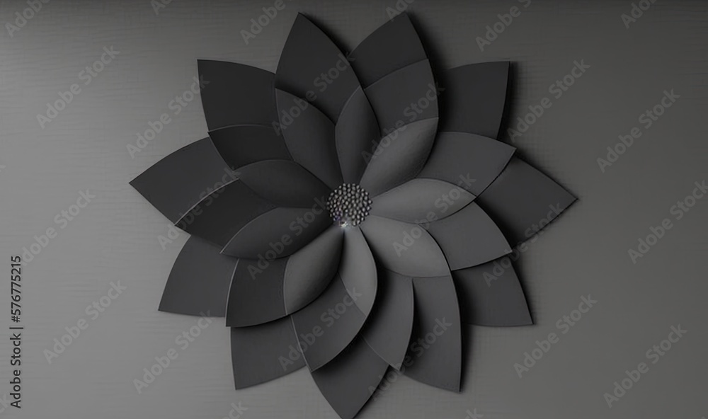  a black and white photo of a flower on a wall with a light in the middle of the photo and a black a