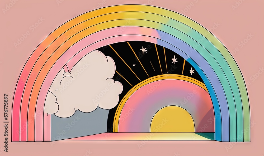  a drawing of a rainbow with clouds and stars in the sky and a rainbow in the sky with stars in the 