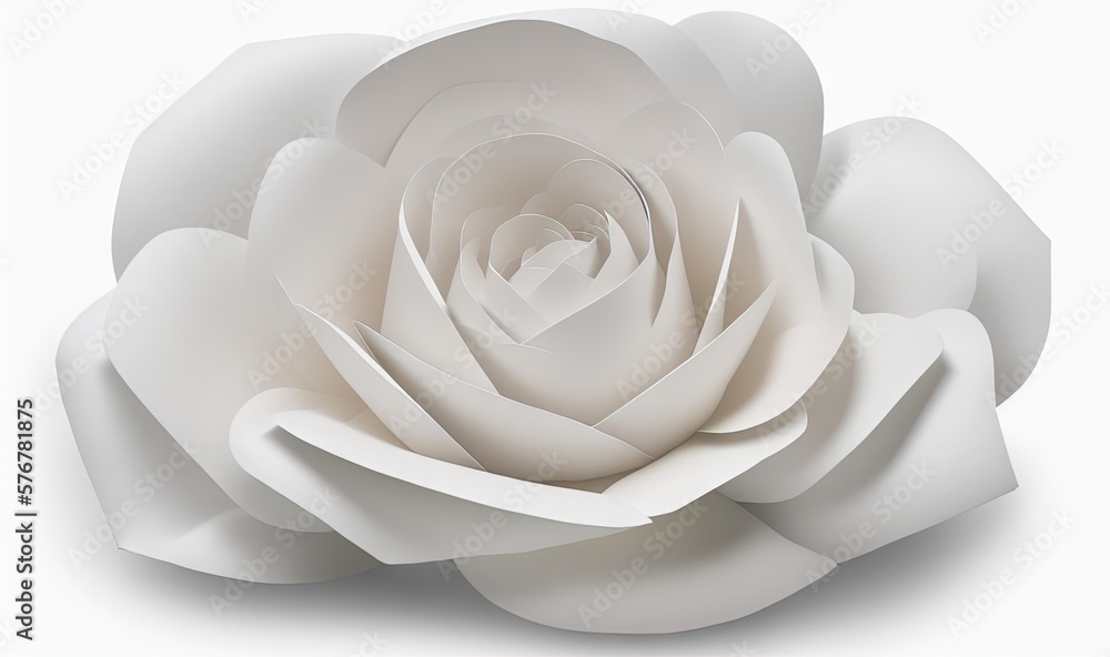  a large white rose is shown on a white background with a shadow of the petals on the top of the flo