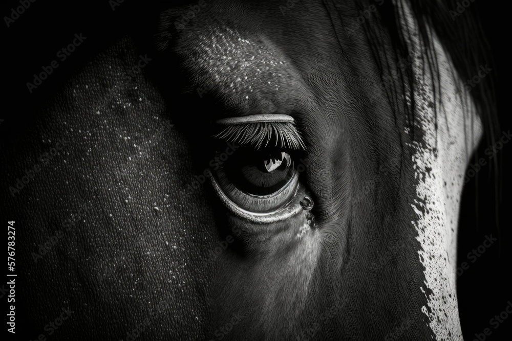 The glaring blackness of a horses eye. Generative AI