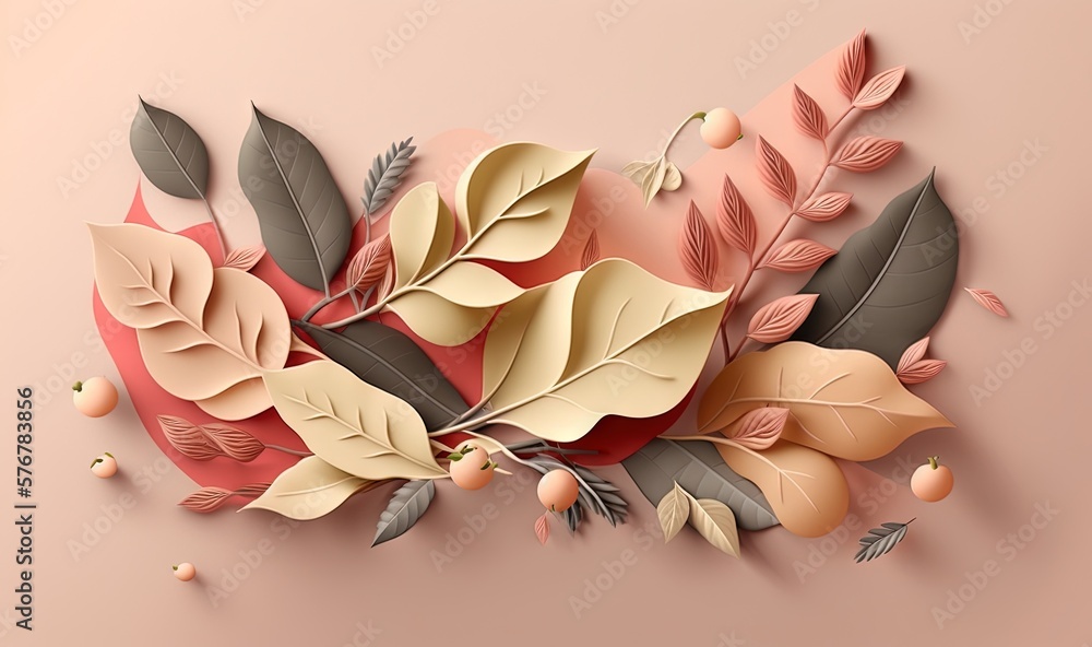  a paper cut of leaves and berries on a pink background with space for text or a picture of an apple