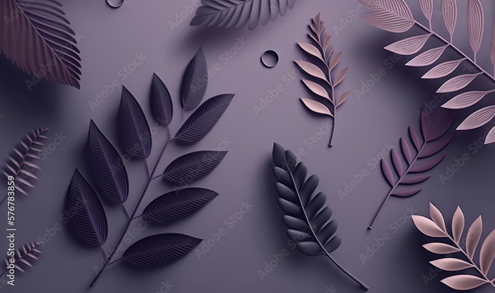  a bunch of different types of leaves on a purple background with drops of water on the bottom of th