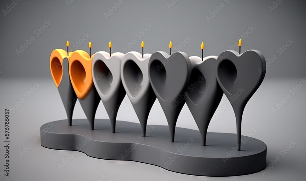  a number of candles in the shape of hearts on a stand with candles in the shape of a heart on a gra