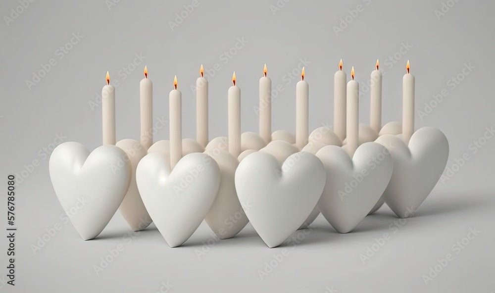  a group of white hearts with candles in the shape of hearts on a gray background photo of a group o