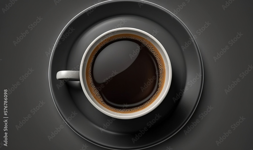  a cup of coffee on a saucer on a black background with a shadow in the middle of the cup is a black