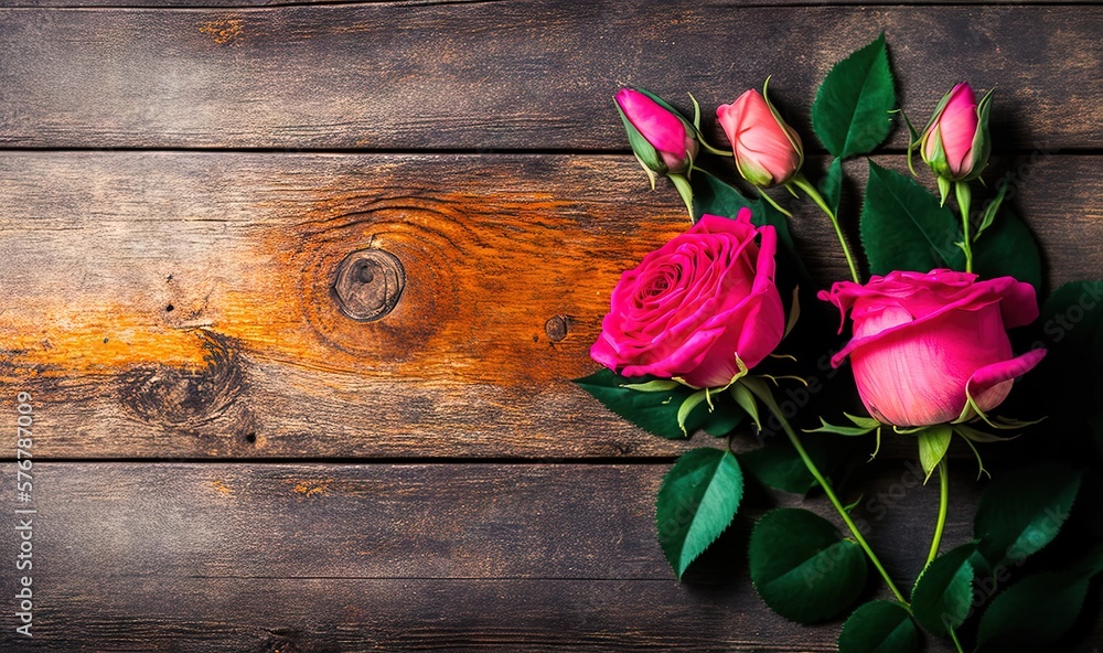  a bunch of pink roses on a wooden table with a wood planked wall in the back ground and a wooden pl