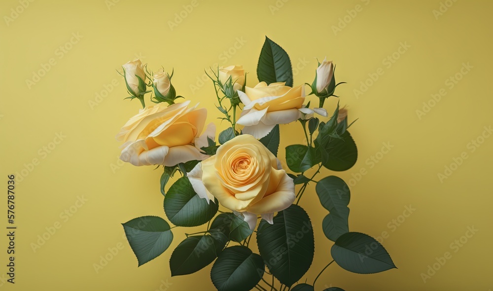  a vase filled with yellow roses on top of a yellow tableclothed tableclothed tableclothed with gree