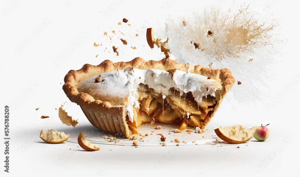  an apple pie with a bite taken out of it and a piece of the pie being taken out of it with a bite t